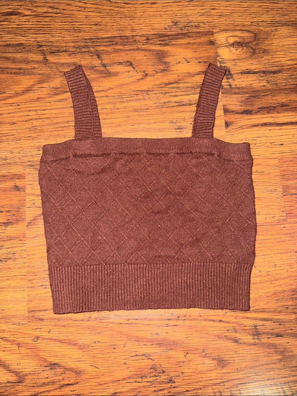 Kendall & Kylie Brown Diamond Knit Square-Neck Crop Tank Top 2.L2